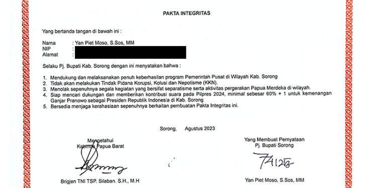Ada Pelanggaran Netralitas pada Pakta Integritas Pj Sorong