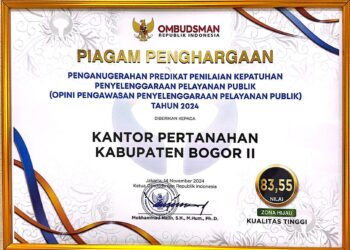BPN Bogor II Sabet Penghargaan Kepatuhan Standar Pelayanan Publik se Jawa Barat