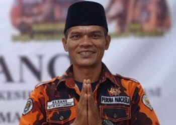 Ketua DPK KNPI Cileungsi terpilih Yudi Septiana bersama Ketua PAC Pemuda Pancasila Cileungsi Bahank.