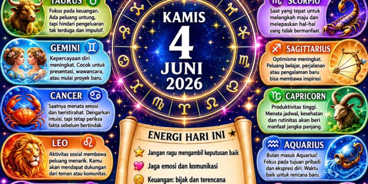 ‎Ramalan Zodiak Kamis, 4 Juni 2026‎
