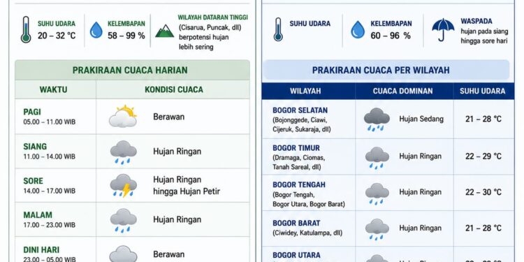 Prakiraan Cuaca Bogor Rabu, 3 Juni 2026: Waspada Hujan pada Siang hingga Sore Hari