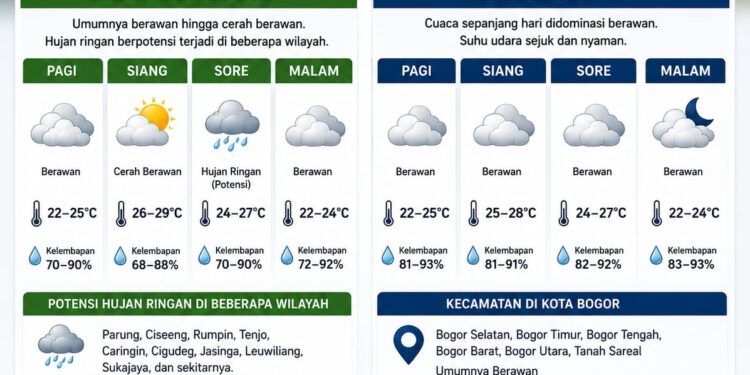 Prakiraan Cuaca Bogor Raya Sabtu, 13 Juni 2026: Didominasi Cuaca Berawan, Hujan Ringan Berpotensi Terjadi di Sejumlah Wilayah
