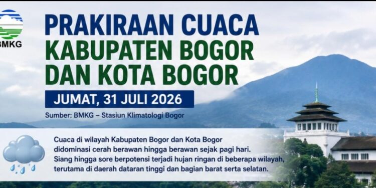 Bogor Berpotensi Diguyur Hujan pada Jumat Siang hingga Sore
