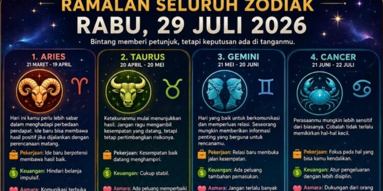 Ramalan Zodiak Rabu 29 Juli 2026: Aries Perlu Sabar, Taurus Stabil
