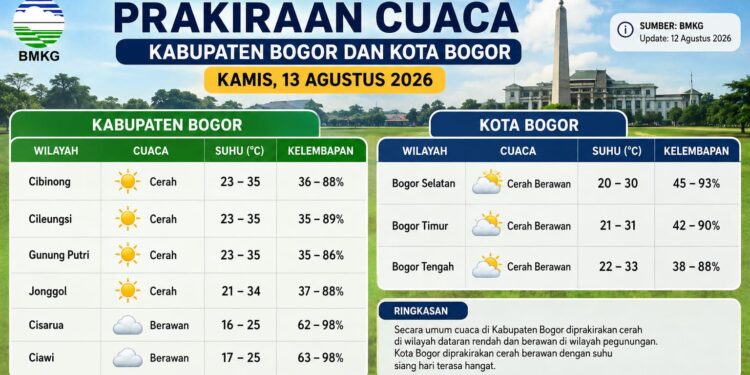 Warga Bogor, Ini Prakiraan Cuaca BMKG Kamis 13 Agustus 2026